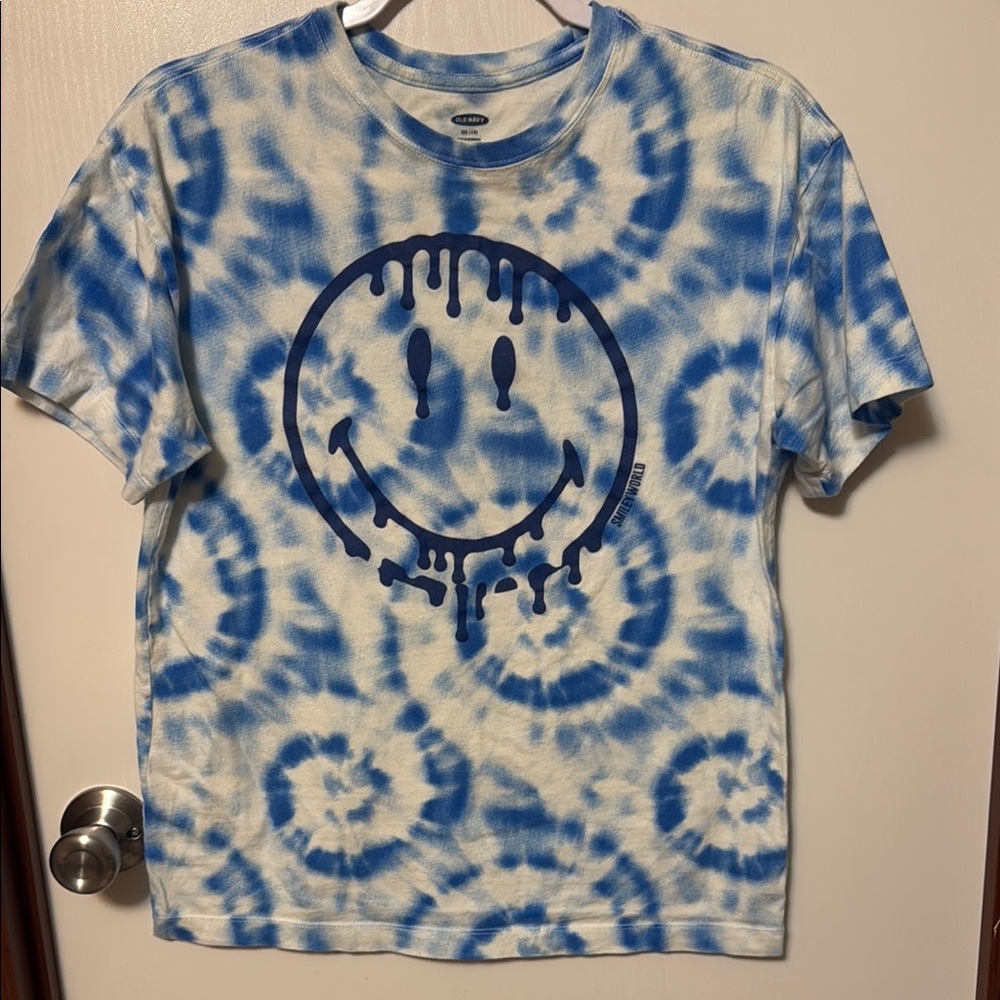 Old Navy Blue Tie-Dye Smiley Face Kids T-Shirt Size XXL (18)
